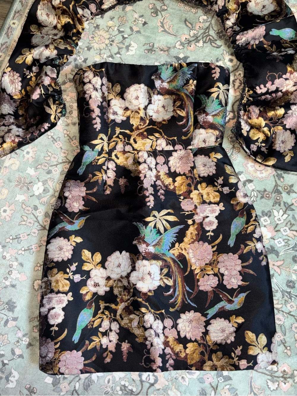 CARA CARA Birds Of Paradise Jacquard Off The Shoulder Floral Luxury Mini Dress 4